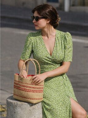 Rouje Gabin Dress Rosita Vert Midi Wrap Green Size FR 42 US 10 Medium